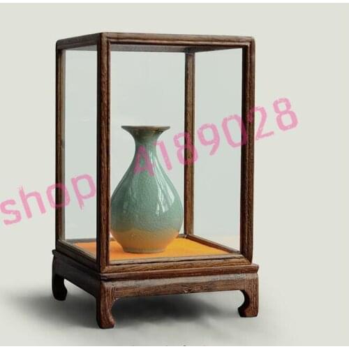 Natural chicken wing wood, vertical rectangular pendulum rack, handicraft / antique glass dirt shroud