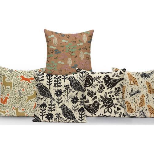 Animal Plant Cushion Cover Little Bird Rabbit Flower Grass Polyester Hemp Decorate Bedroom Automobile Sofa Pillow Bushing