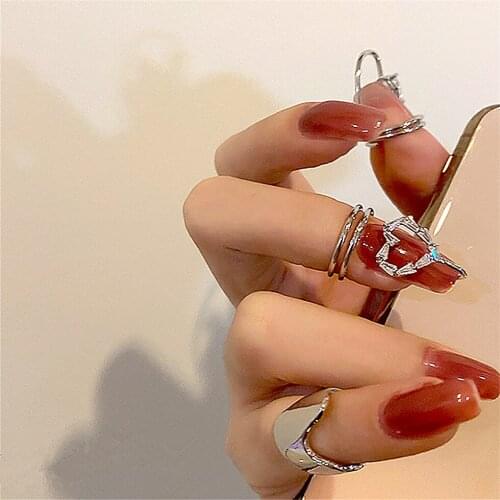 New Gothic Metal Line Thin Nail Rings for Women Daily Fingertip Protective Cover Trendy Ring Jewelry Gift to Girlfriend Manicure