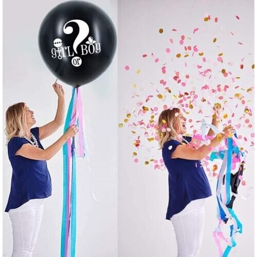 Gender reveal theme decoration 36 inch boy or girl blue powder gold confetti sequin baby shower party decoration latex balloon