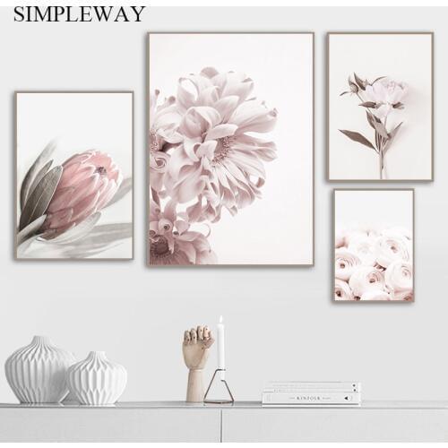 Pink Rose Flower Poster Nordic Style Floral Botanical Print Canvas Art Picture Simplicity Wall Painting Scandinavian Home Decor