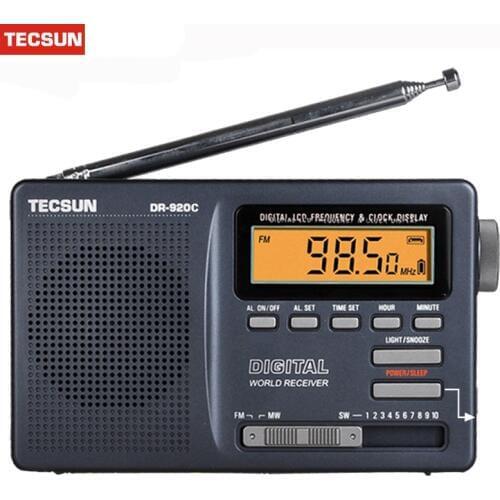 Tecsun DR-920C Radio FM MW SW 12 Band Digital Clock Alarm Receiver & Backlight FM Portable Radio Recorder Grey Y4139H