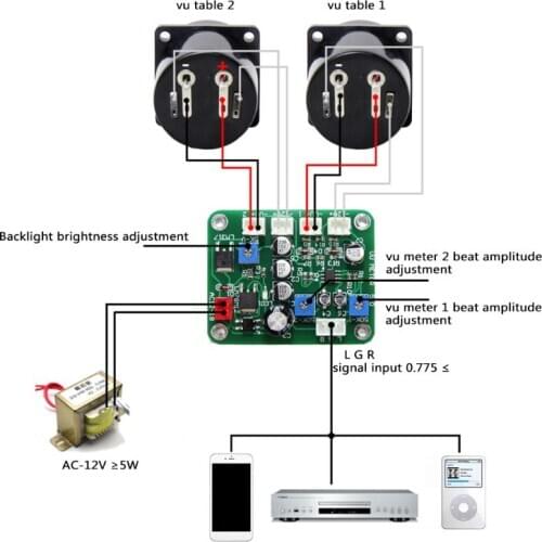 2 Pcs VU Panel Meter Warm Back Light Recording+Durable Driver Board Module+Cables