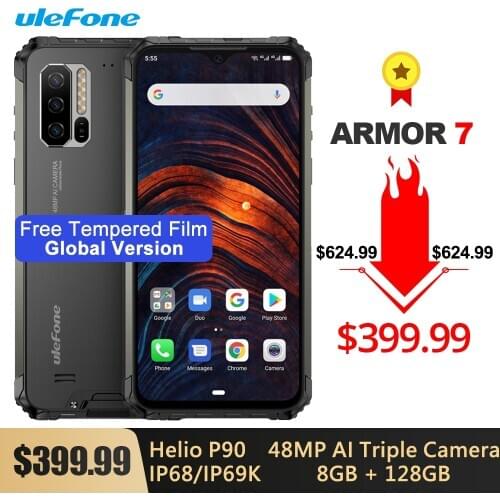 Ulefone Armor 7 Global Version IP68/IP69K Rugged Phone Android 10.0 Helio P90 Octa Core 8GB+128GB 48MP Triple Camera 5500mAh NFC