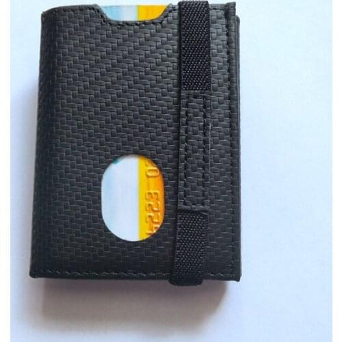 Carbon Fiber PU Leather Slim Thin RFID Card Wallet Zipper Coin Purse Men Bank ID Card Holder with Elastic Band Credit Card Case
