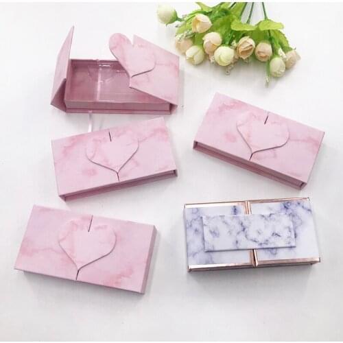 Custom Pink Marble Folio Magnetic Lash Boxes for Fluffy 25mm Mink Eyelashes Wholesale Eyelash Packaging Box