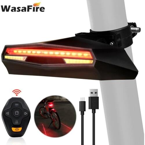 WasaFire Laser Bicycle Turn Signal Wireless Remote Control Rear Bike Light USB Rechargeable Bicycle Taillight MTB Warning Light