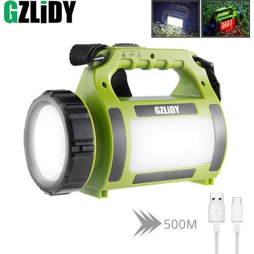 High Power LED Flashlight Searchlight Spotlight Waterproof Torch Camping Light Side Red Light + White Light 5 Lighting Modes