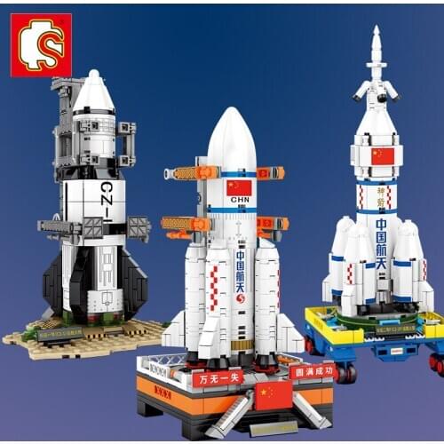 SEMBO Technic Aerospace Space Carrier Launch Rocket Building Blocks Aviation Long March1 Rocket Model Bricks for Children Toys