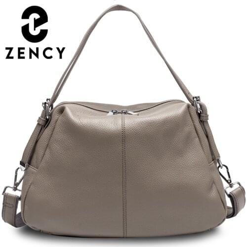 Zency Famous Brand Designer Fashion Women Tote Handbag 100% Genuine Leather Hobos Large Capacity Shoulder Crossbody Bags Black