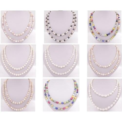 8-9mm X10mm -10X12mm Real Baroque Pearl Necklace Handmade Beauty 46" Long Choose Color