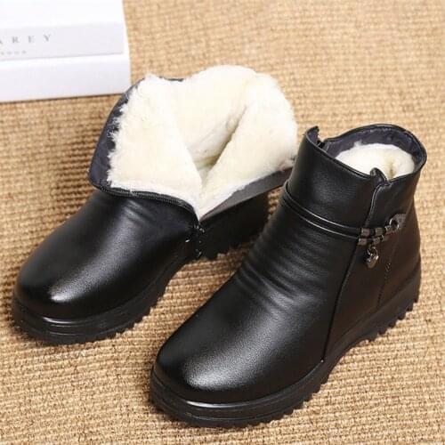 Fashion black women snow boots metal classic furry winter shoes female ankle boots plus size 4.5-10.5