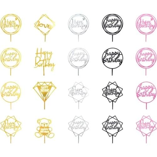 10Pcs Acrylic Hand writing Happy Birthday Cake Topper Dessert Decoration for Birthday Party Lovely Gift