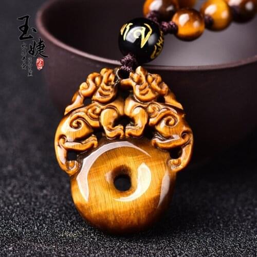 100% natural tiger eye stone brave troops pendant necklace jade pendant with texture necklace women men jadeite jade jewelry