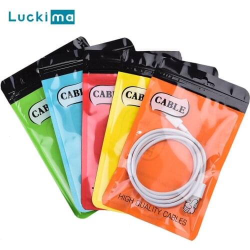 100pcs 5 Colors Plastic Zip Lock Bag Sealing Zippe Packaging Pouches Small Jewelry Poly Storage Bag for 2/3 Meters USB Cable