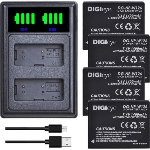 4x 1400mAh NP-W126 NP-W126S NP W126 W126S Battery +LED Dual Charger Type C for Fuji X-Pro1 XPro1 X-T1 XT1,HS30EXR HS33EXR X PRO1
