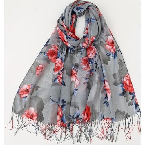 2020 Printed Floral Tassels Hijabs Scarf Muslim Shawls Viscose Head Wraps fashion Islamic headband Turbans 180*65CM 1PC Retail