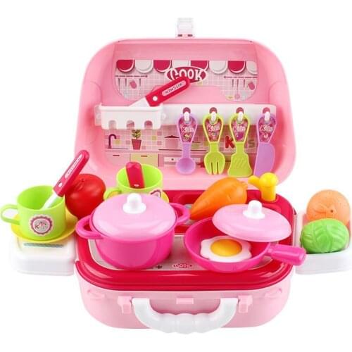 27Pcs/Set Children Kitchen Pretend Play Cooking Tableware with Suitcase Kids Toy