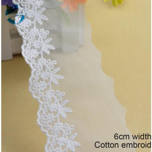 5yards 6cm wide white lace cotton embroid lace sewing ribbon fabric guipure diy trims warp knitting DIY Garment Accessories#3667
