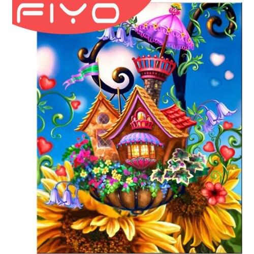 Diamond Embroidery Diy Cartoon Sunflower House Colorful Full Square Round Diamond Painting Cross Stitch Wall Decor Amazing Gifts