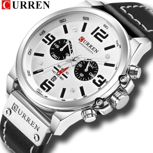 Fashion Classic Black White Chronograph Watch Men CURREN Mens Watches Casual Quartz Wristwatch Male Clock Reloj Hombre