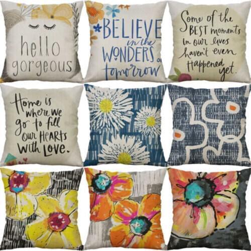 Watercolor Flowers Letter Pillow Case Cotton Linen Cushion Cover 18" Printing Home Living Room Chair Sofa Decor