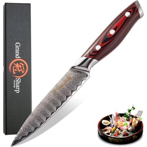 Damascus Kitchen Knife 5 Inch Utility Knife VG10 Japanese Damascus Steel Chef Knife 67 Layers Damascus Steel Japanese Kitchen