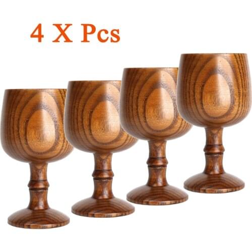 4Pcs Wooden wine mugs high-end wine solid wood goblet European wooden wine glass handmade crafts Health environmental elegance