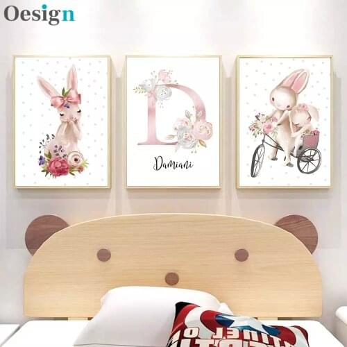 Baby Posters Personalized Girls Name Custom Painting Animal Poster Nursery Canvas Print Wall Pictures For Kids Bedroom Decor