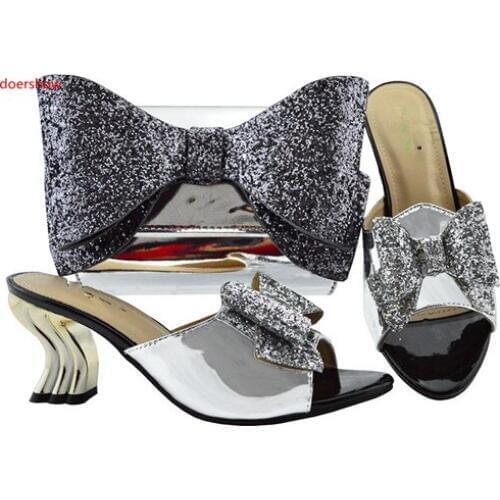 Doershow African Wedding Shoe and Bag Set Matching Shoe and Bag for Party Italian Design for African Women Dress HBL1-38