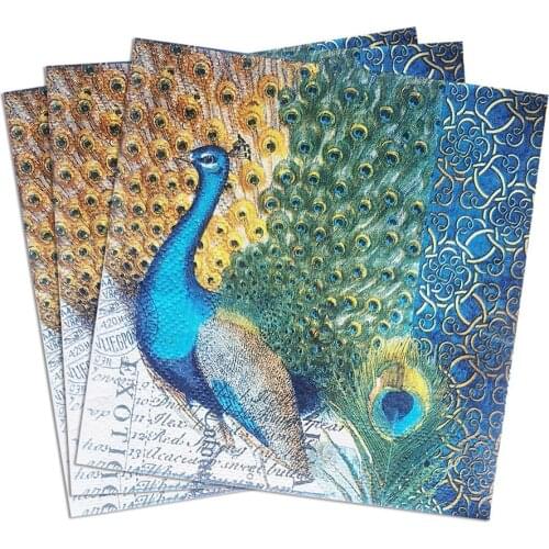 25x25cm 20-Count 2-Ply Paper Cocktail Napkins Peacock Decoupage Napkins Paper Tissue for Decoupage Craft Work