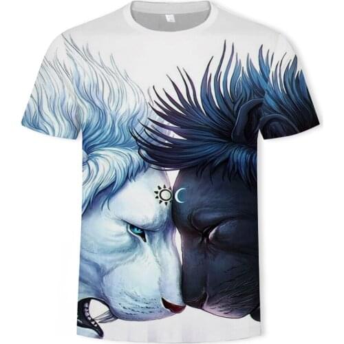 Summer fashion 3D beast king printed mens and womens t-shirt casual round neck compassionate mens street mens clothing