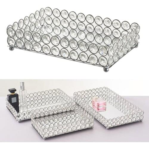 Crystal Cosmetic Tray Decorative Vanity Mirrored Jewelry Trinket Organizer Trays Vanity Makeup Tray Decorative Trays
