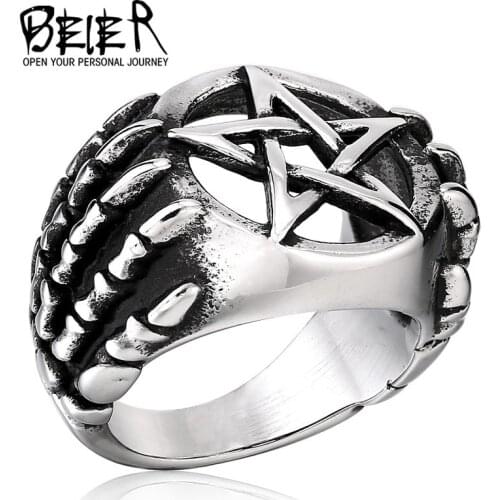 Beier new store 316L Stainless Steel ring top quality punk dragon claw pentacle ring fashion jewelry BR8-271