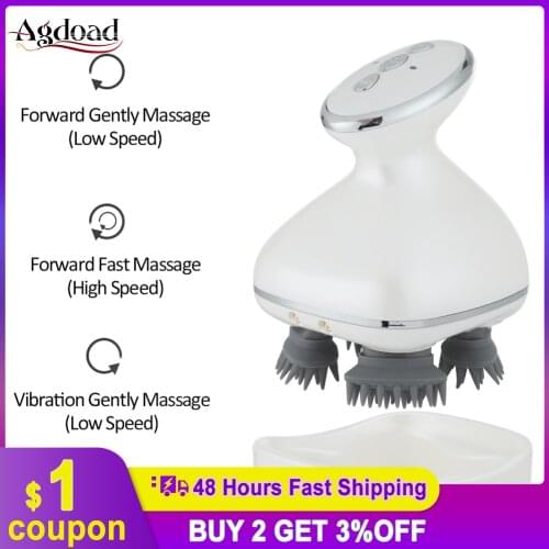 Mini Head Massager Waterproof Scalp Massager for Hair Growth Relax Handheld Stress Reliever Electric with 4 Heads Massage Roller