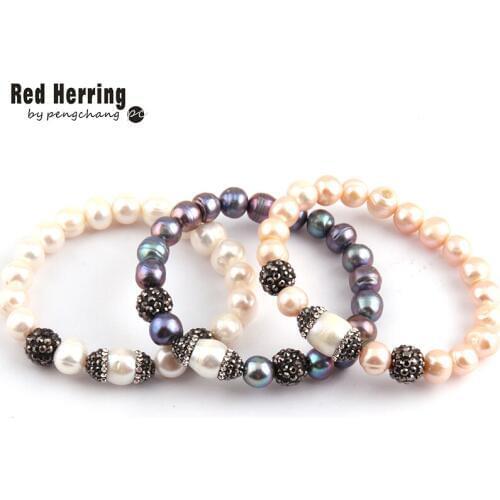 Fashion Women Freshwater Pearl Handmake Paved Strand Pearl Bracelet