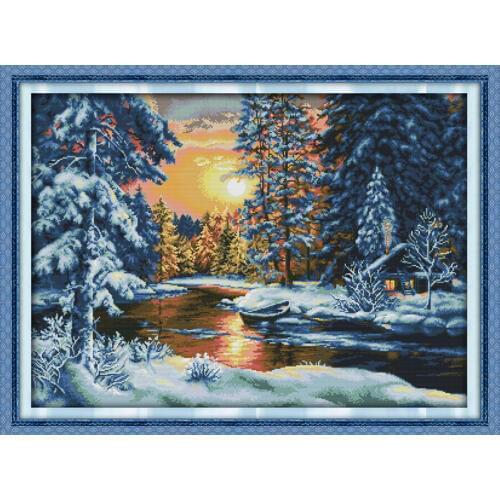 Sunset Snow Counted Cross Stitch 11CT Printed 14CT Blank Canvas Cross Stitch Set Cross-stitch Kit Embroidery Needlework