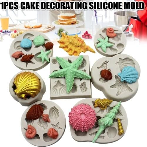 3D Shell Starfish Fondant Cake Mold Silicone Mold Set Mermaid Tail Sea Animal Cookie Cake Kitchenware For Home Use