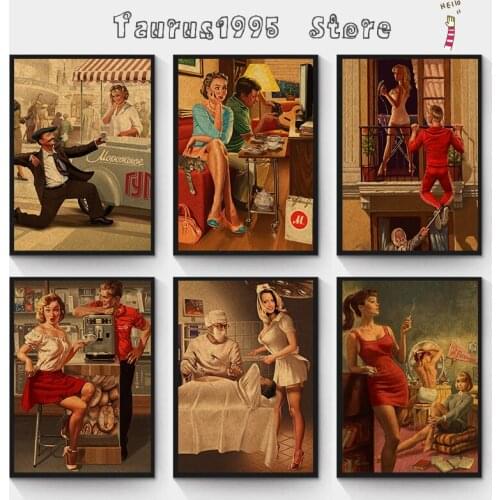 New World War II Sexy Pin up Girl Vintege Poster Home Room Wall sticker Kraft Paper Posters and Prints Art Wall Decor