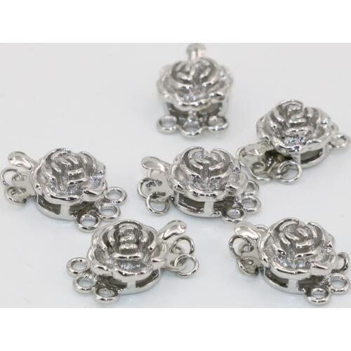 Newly 10mm 3 Rows Rose Flower Shape Silver-color Clasps Hooks for Necklace&bracelet 5pcs Accessories Diy Jewelry Findings B2856