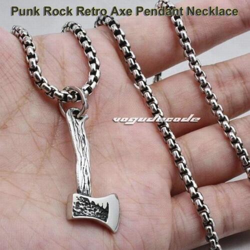 Punk Rock Retro Fashion Solid 316L Stainless Steel Biker Individuality Axe Pendant 6K007 Mens 24 inches Stainless Steel Necklace