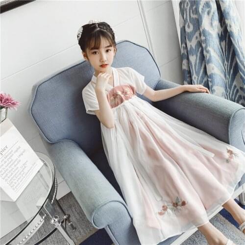 Girls' Hanfu Dresses Summer Dresses Super Fairies Dresses Short Sleeve Childrens Little Girls Skirts Girls Clothes
