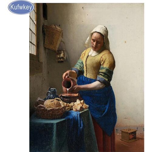 Full square round Milkmaid girl 5d diy Diamond Painting cross stitch kits,woman mosaic diamond Embroidery wall puzzle art crafts