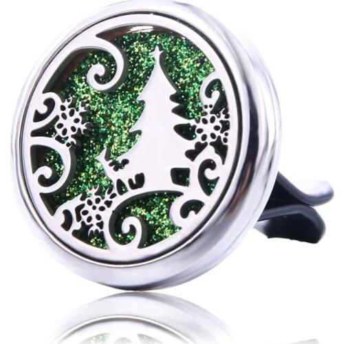 Christmas Tree Car Air Diffuser Stainless Steel Vent Freshener Car Essential Oil Diffuser Perfume Aromatherapy Necklace Locket