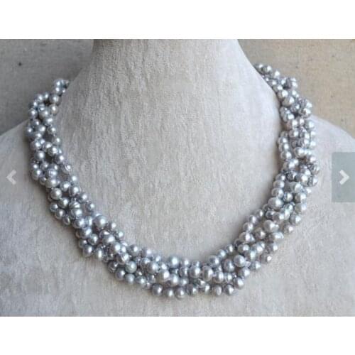 Smart Favorite Pearl Jewelry Gray Color 4 Rows 5-6mm Real Freshwater Pearl Necklace Wedding Birthday Party Women Gift