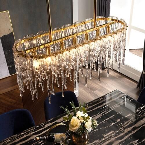 All copper modern crystal dining room chandelier rectangular simple Nordic dining room new light luxury creative glass lamps