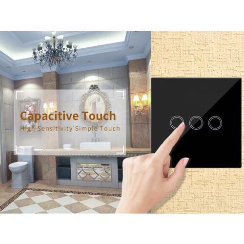 EU Standard Wall Touch Switch 2 Gang 1 Way Touch Screen Wall Switch Intelligent Home Switch for LED Light Black/White/Golden
