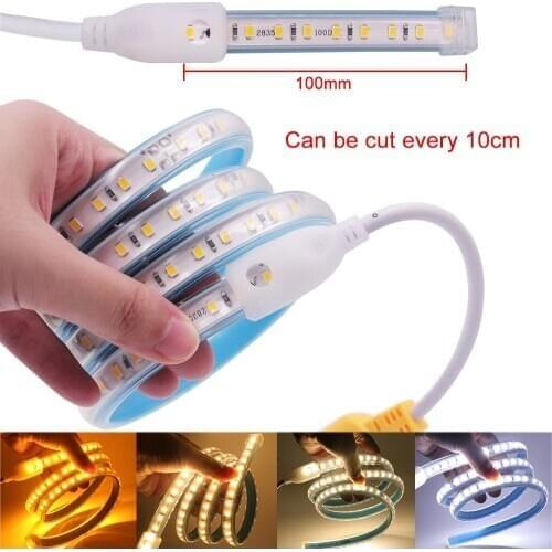 220V LED Strip Light Super Bright 2835 Flexible LED Tape 120Leds/m Waterproof Ribbon 10cm Cuttable 4500K Natural Warm White Gold