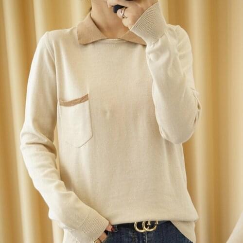 New Spring And Autumn Womens Sweater Pure Cotton Pullover Shirt Collar Coat Solid Color Knit Jacket Top Sweate Fake Two Pieces