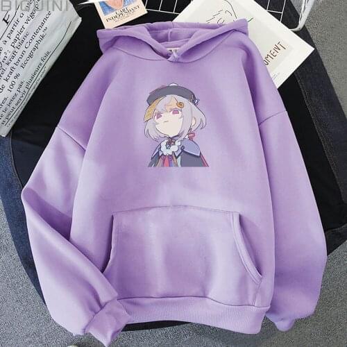 Genshin Impact Kawaii Hoodie Women/Men Punk Clothes 2021 Spring Fashion Tops Black Goth Streetwear Qi Qi Cartoon Print Pullover